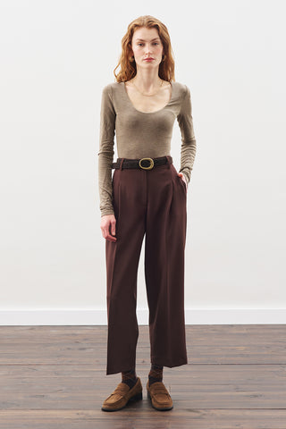 Pleated Straight Trousers Dark Brown