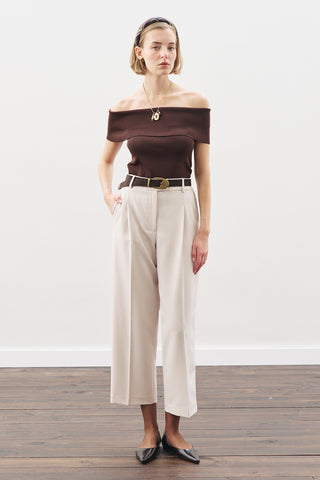 Pleated Straight Trousers Beige