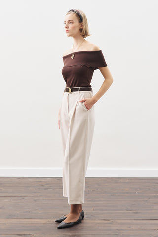 Pleated Straight Trousers Beige