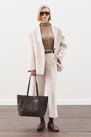 Pleated Straight Trousers Beige