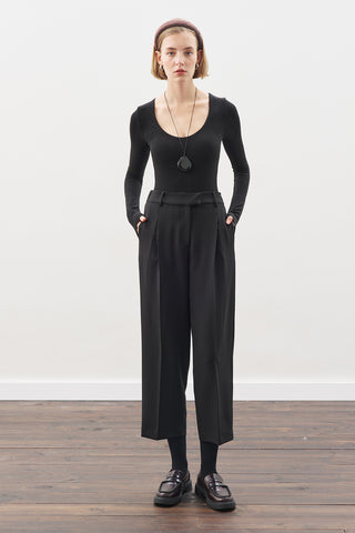 Pleated Straight Trousers Black