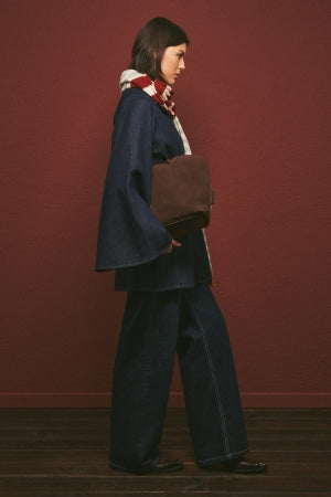 Denim Shirt With Cape Sleeves Indigo