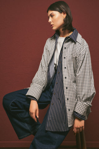 Oversized Shirt With Triangle Scarf Blue Checkered