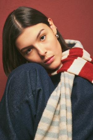 Striped Long Scarf Blue