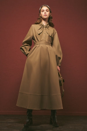 Tie Neck Dress Khaki