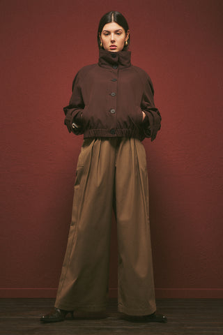 Pleated Gabardine Trousers Khaki