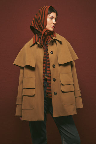 Cape Detail Parka Jacket Camel