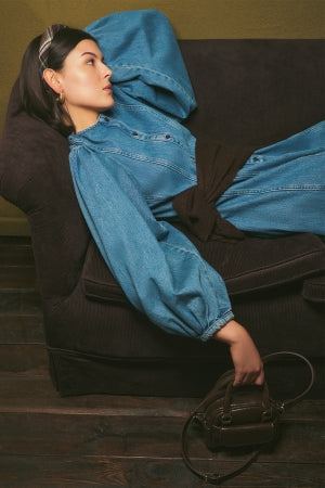 Wide Sleeve Denim Dress Blue