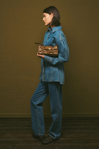 Tie-Detail Denim Shirt Blue