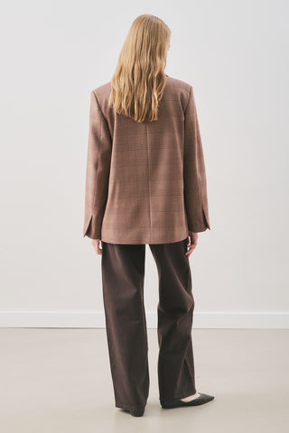 Double-Breasted Checked Blazer Burgundy