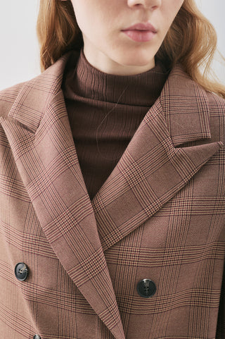 Double-Breasted Checked Blazer Burgundy
