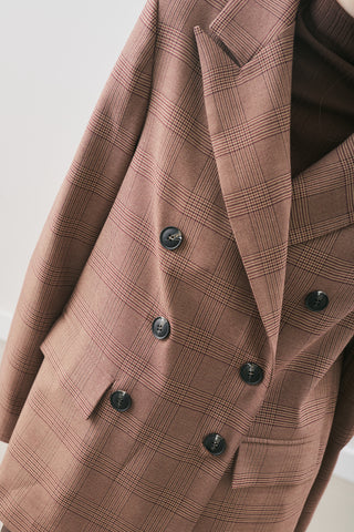 Double-Breasted Checked Blazer Burgundy