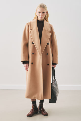Double-Breasted Wool Coat Light Brown