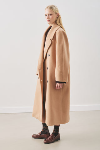 Double-Breasted Wool Coat Light Brown