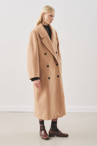 Double-Breasted Wool Coat Light Brown