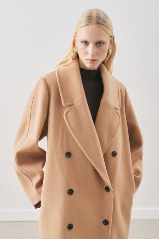 Double-Breasted Wool Coat Light Brown