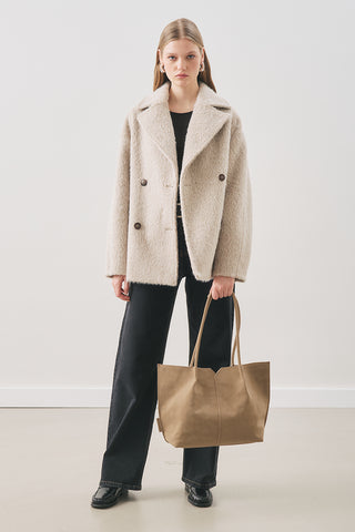 Bouclé Double-Breasted Coat Mink