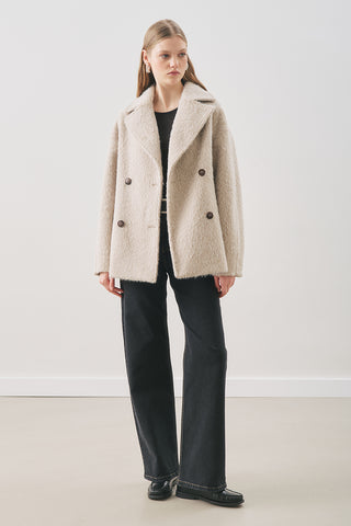 Bouclé Double-Breasted Coat Mink