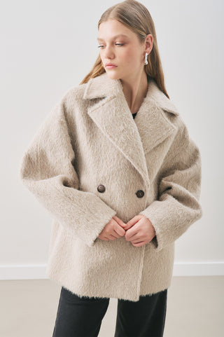 Bouclé Double-Breasted Coat Mink