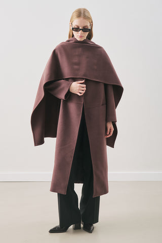 Soft Wool Coat With Scarf Damson