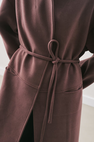 Soft Wool Coat With Scarf Damson