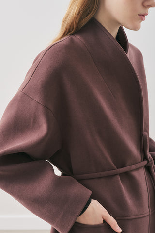 Soft Wool Coat With Scarf Damson