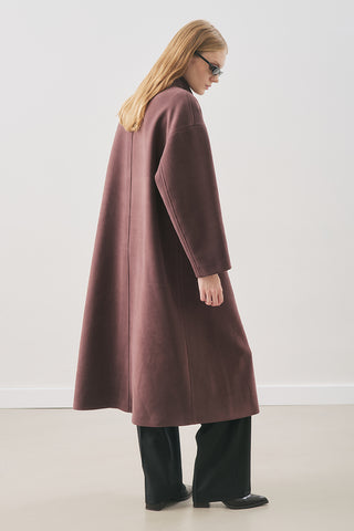 Soft Wool Coat With Scarf Damson