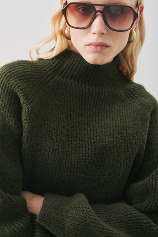 Wide-Sleeve Knit Sweater Green
