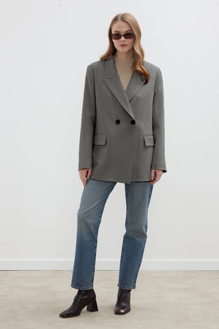 Double-Breasted Classic Blazer Jacket Grey
