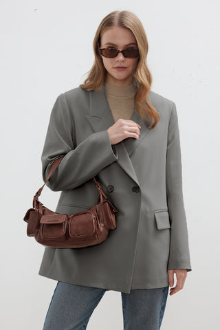 Double-Breasted Classic Blazer Jacket Grey