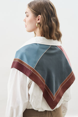 Patterned Mid Size Satin Scarf Nera Indigo