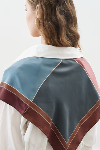 Patterned Mid Size Satin Scarf Nera Indigo