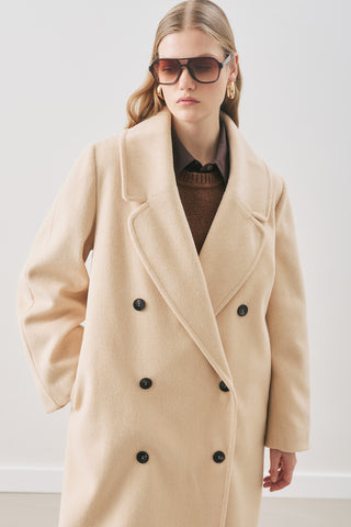 Double-Breasted Wool Coat Beige