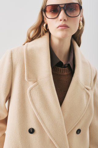 Double-Breasted Wool Coat Beige