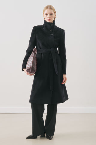 Premium Wool Trench-Style Coat Black