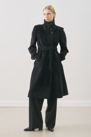 Premium Wool Trench-Style Coat Black