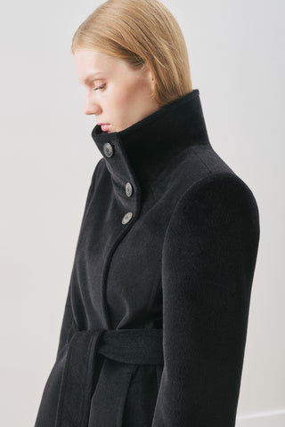 Premium Wool Trench-Style Coat Black