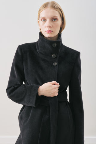 Premium Wool Trench-Style Coat Black