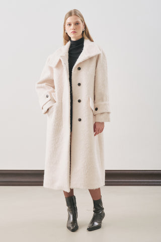 Bouclé Wide Collar Coat Ecru