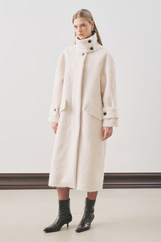 Bouclé Wide Collar Coat Ecru
