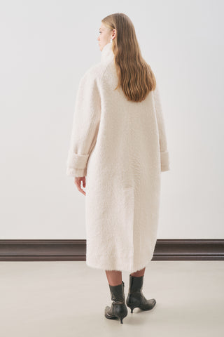 Bouclé Wide Collar Coat Ecru