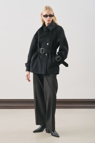 Premium Oversized Wool Coat Black