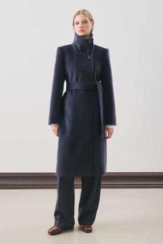 Premium Wool Trench-Style Coat Navy Blue