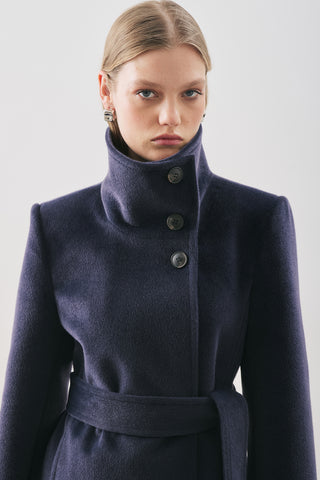 Premium Wool Trench-Style Coat Navy Blue