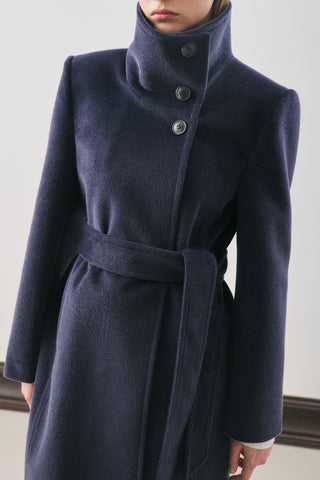 Premium Wool Trench-Style Coat Navy Blue