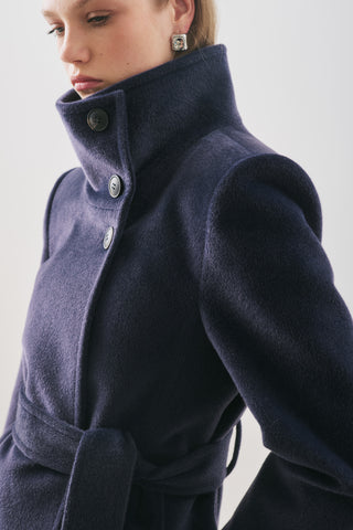 Premium Wool Trench-Style Coat Navy Blue