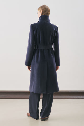 Premium Wool Trench-Style Coat Navy Blue