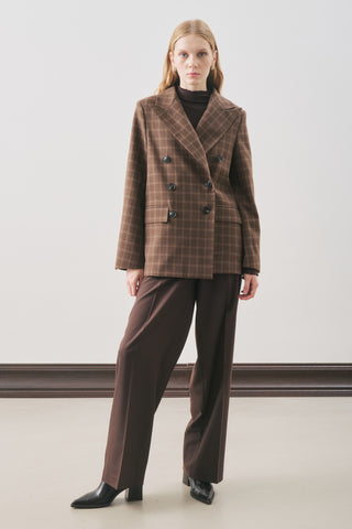 Double-Breasted Checked Blazer Brown