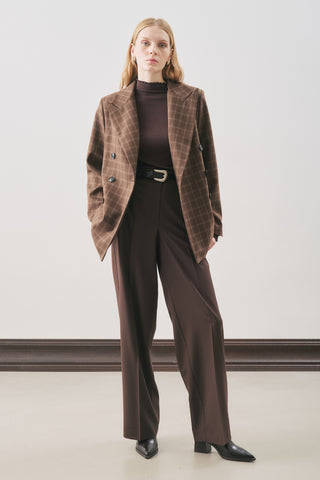 Double-Breasted Checked Blazer Brown