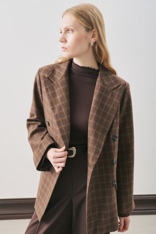 Double-Breasted Checked Blazer Brown